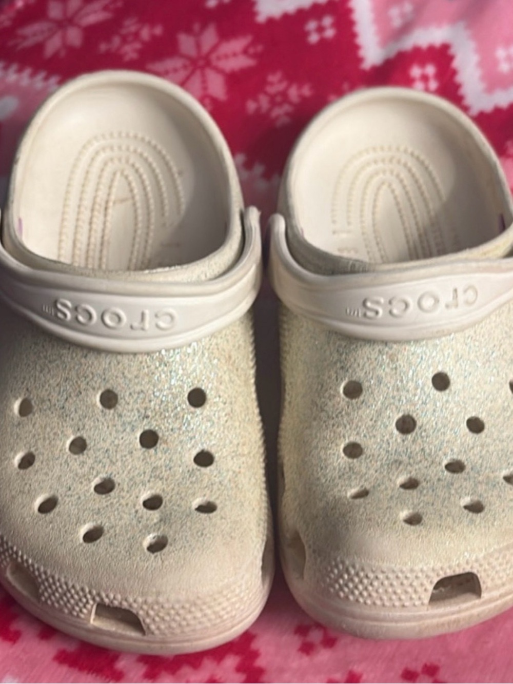 CROCS Kids Classic Glitter Clogs in Cream